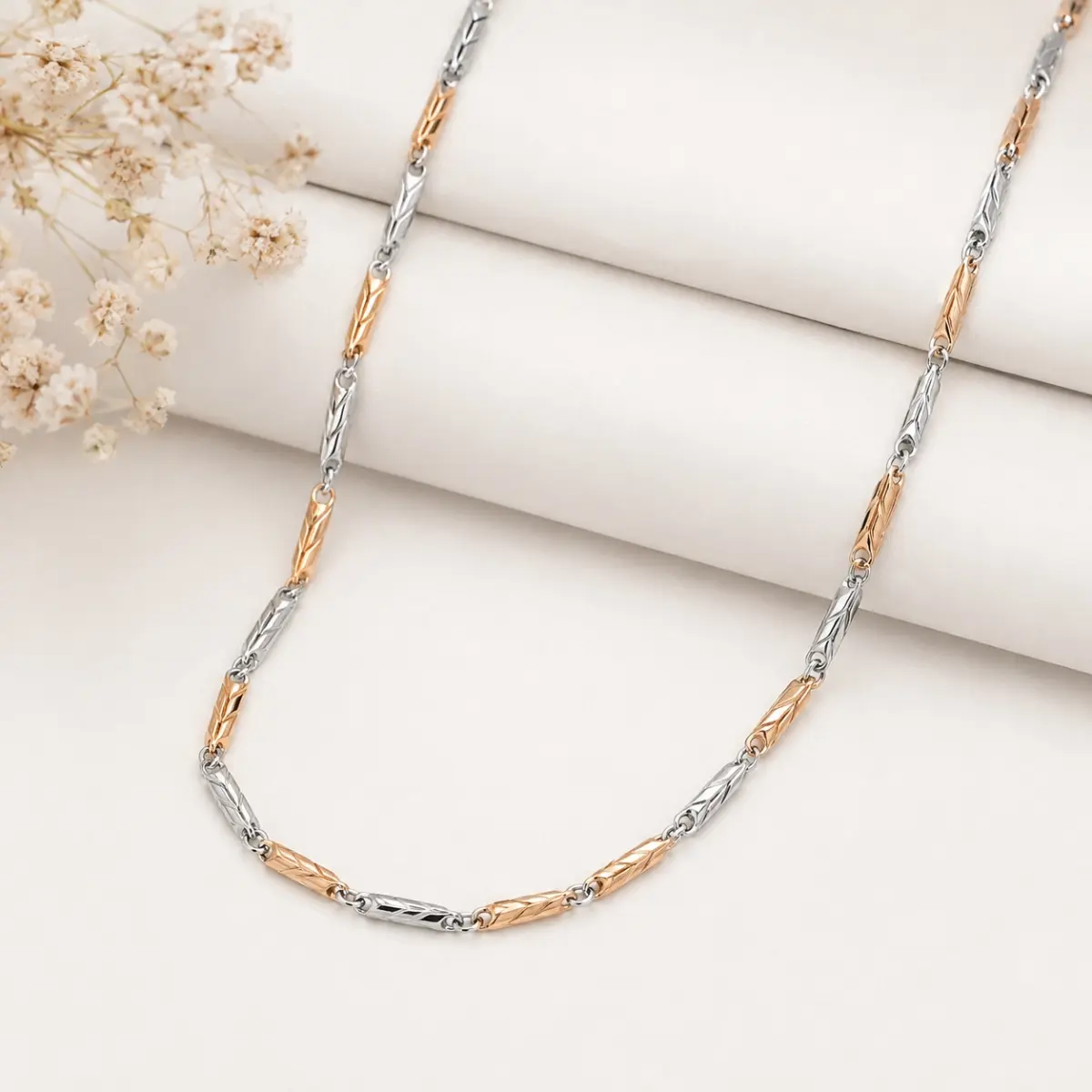 Stylish Two Tone 925 Sterling Silver Chain With Two Tone Link Design For Men